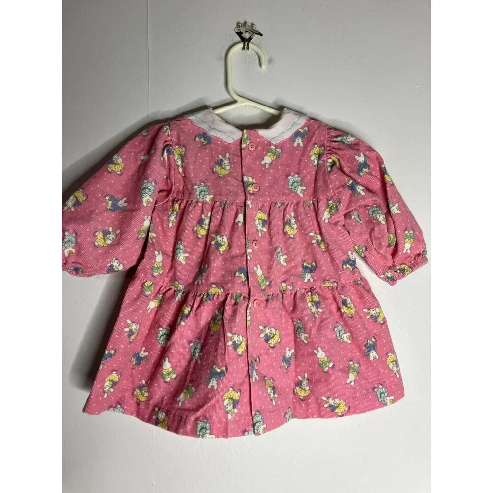 Vintage Osh Kosh Pink Corduroy Baby 12 Months Dress Bunny Bunnies On Ice